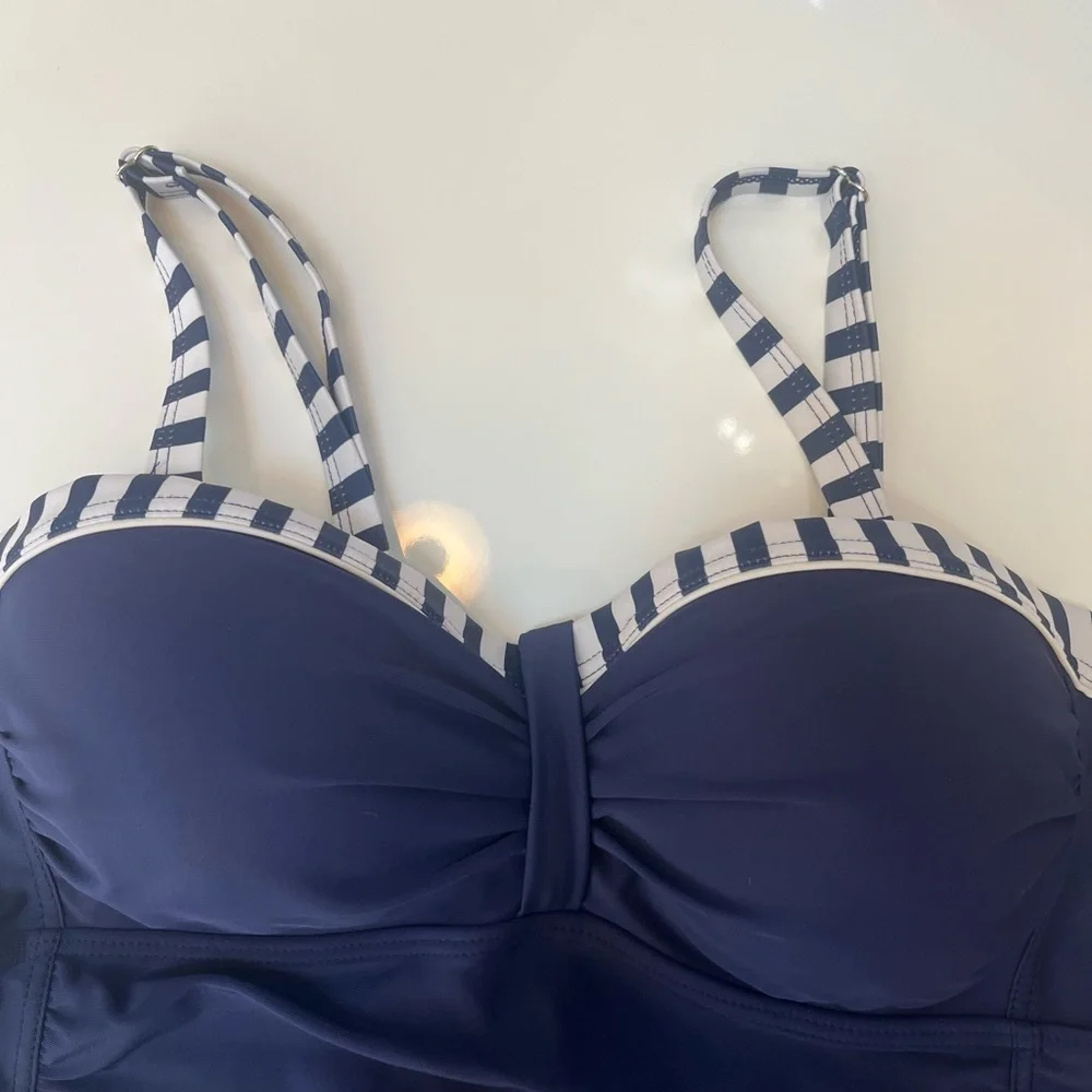 #356 Talisea Navy Blue 2 Piece Classy Striped Women's Swimsuit - Picture 10 of 10